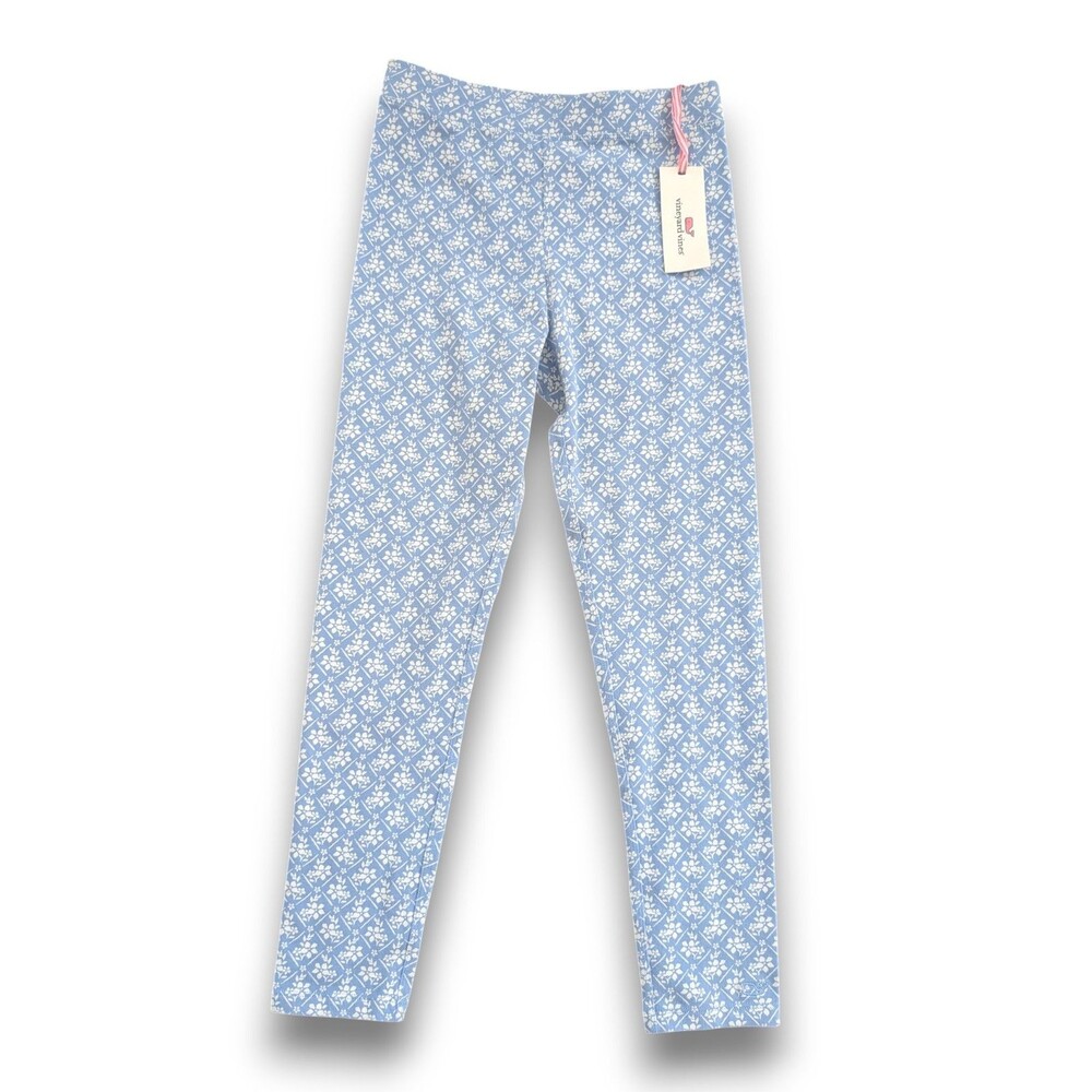 NWT Vineyard Vines Performance‎ Leggings Blue Floral Calm Water Girls M 10-12